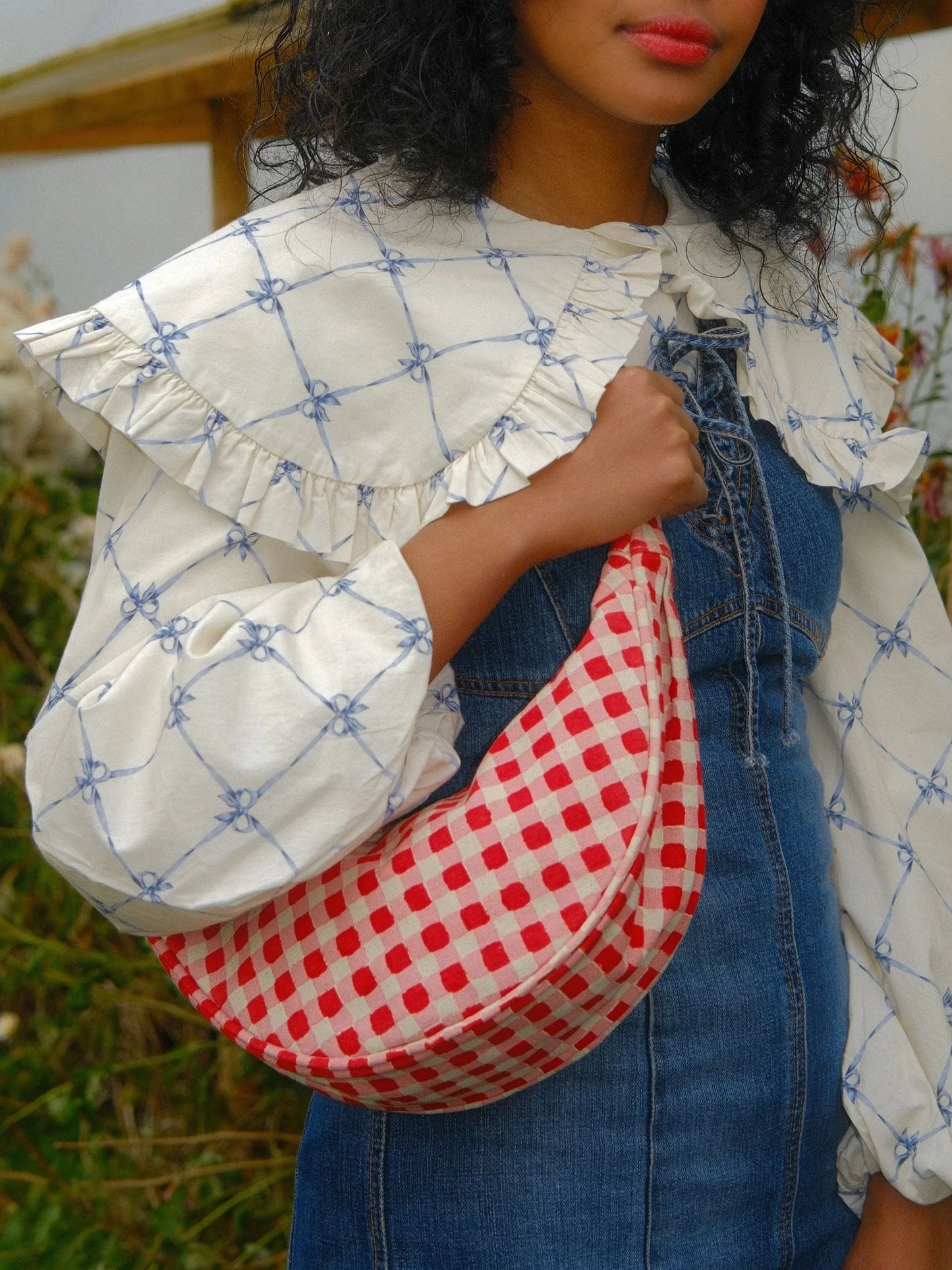 Tomato Gingham Moon Sling Bag