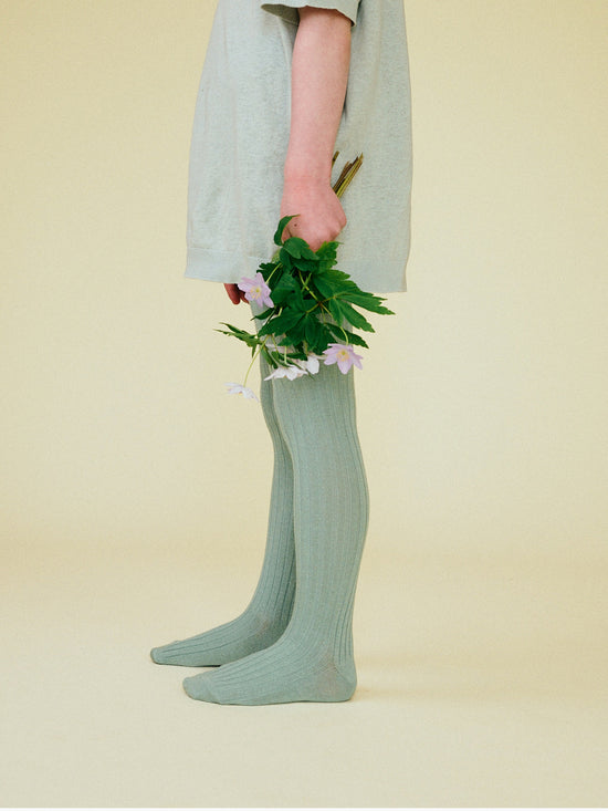 Granite Green Cotton Rib Tights