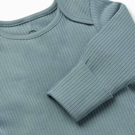 Blue Ribbed Long Sleeve Bodysuit