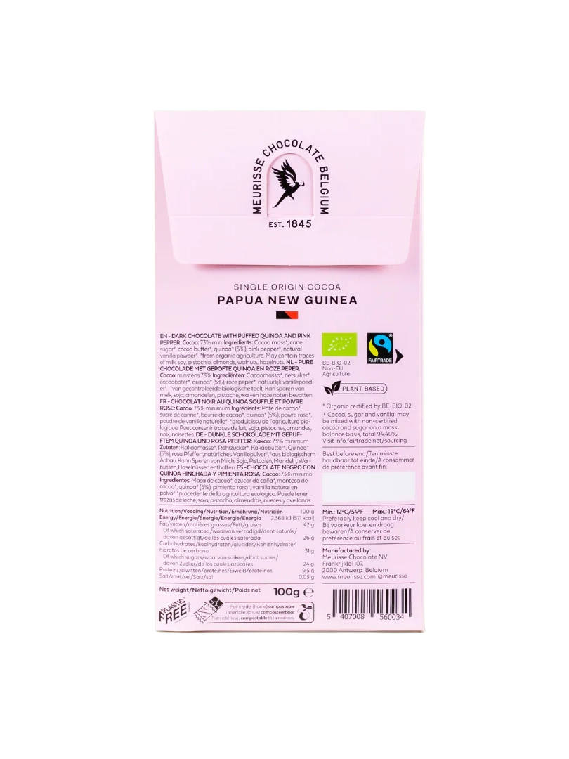 Dark Chocolate with Puffed Quinoa & Pink Pepper