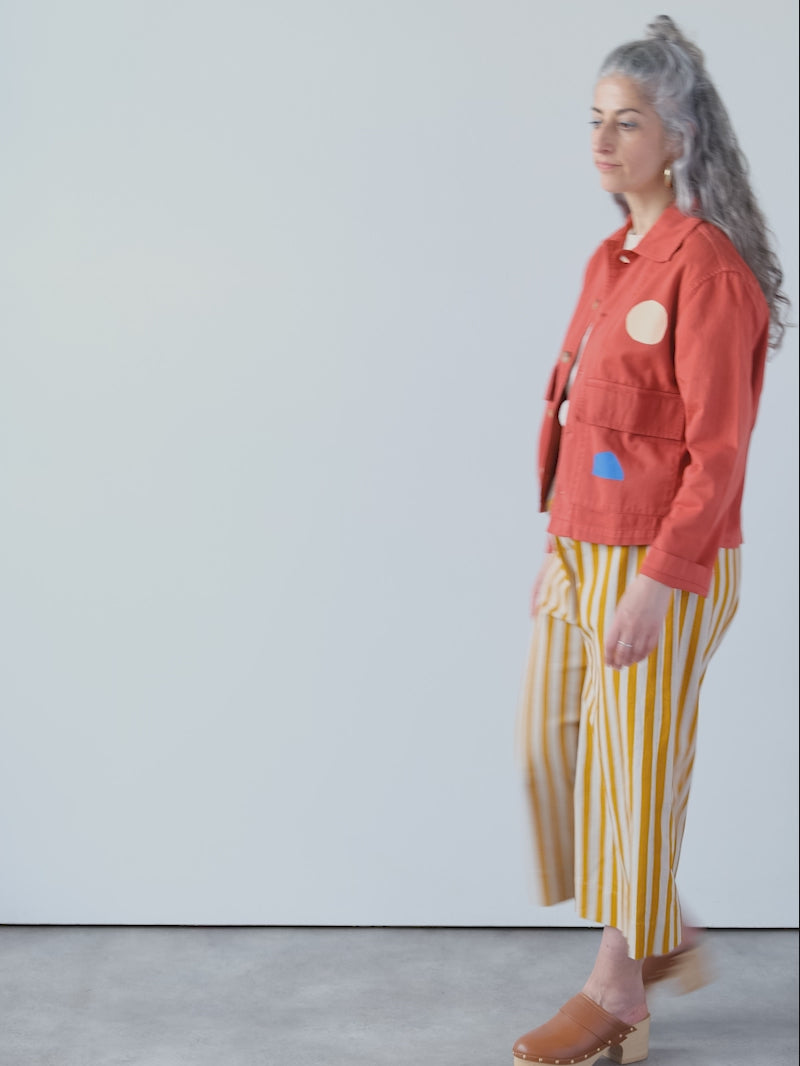 Load and play video in Gallery viewer, Mustard Yellow Stripe Wide Leg Trousers
