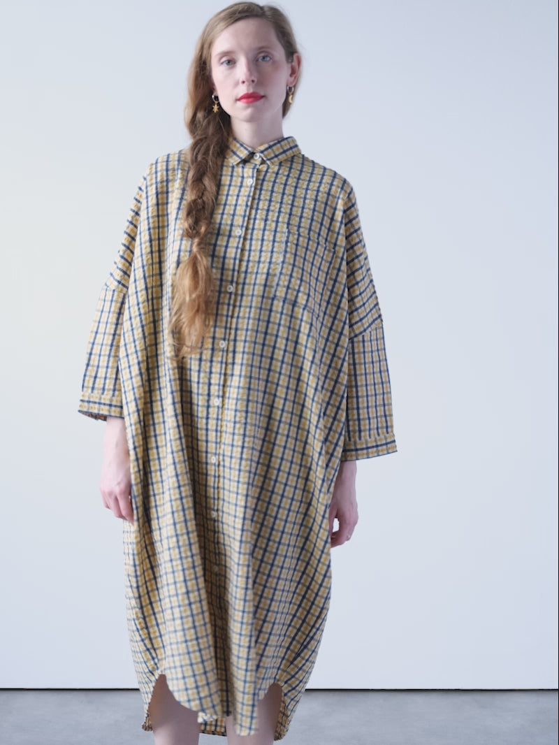 Load and play video in Gallery viewer, Mustard Check Shirt Dress
