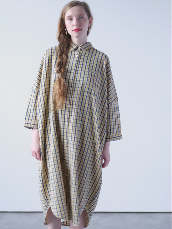 Load and play video in Gallery viewer, Mustard Check Shirt Dress
