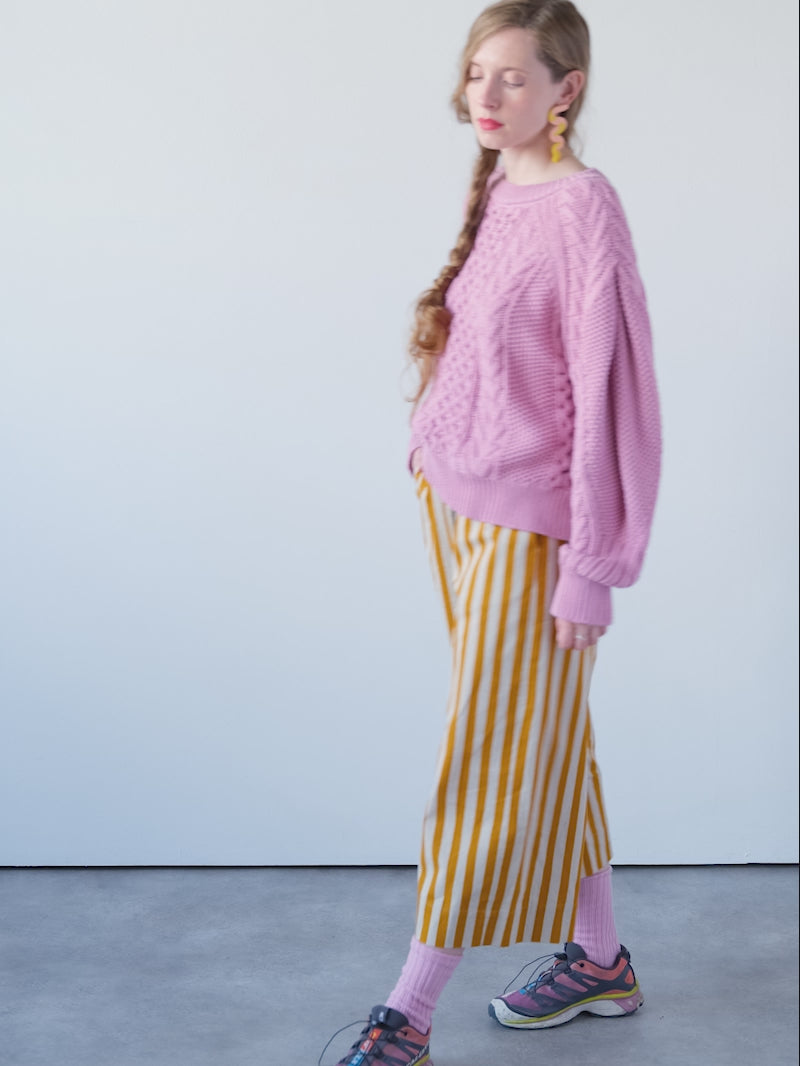 Load and play video in Gallery viewer, Mustard Yellow Stripe Wide Leg Trousers
