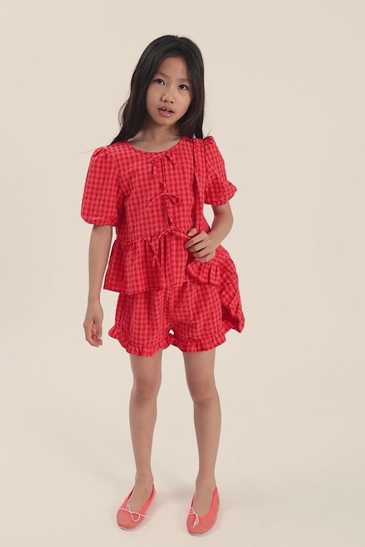 Tomato Gingham Cotton Shorts
