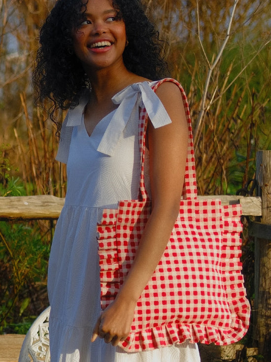 Tomato Gingham Momo Tote
