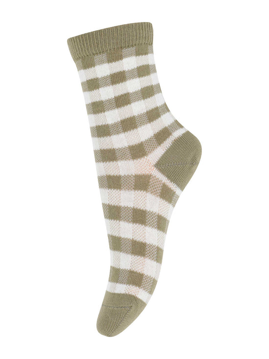 Load image into Gallery viewer, Light Sage Check Cotton Socks
