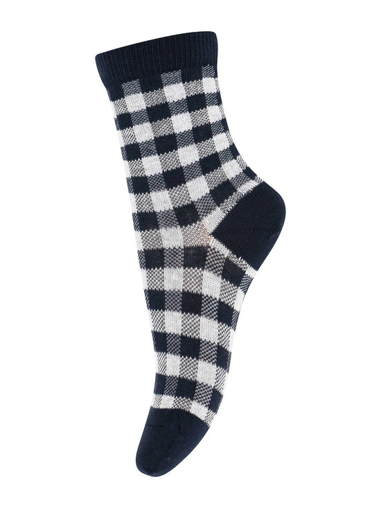 Load image into Gallery viewer, Navy Check Cotton Socks
