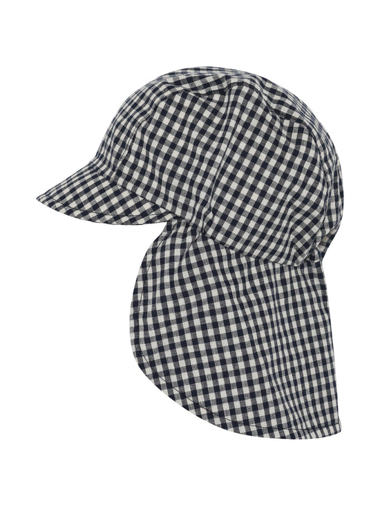 Navy Check Hat with Neck Shade