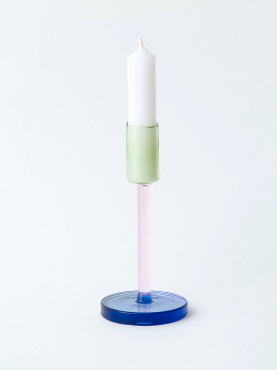 Pink & Green Glass Candle Stick