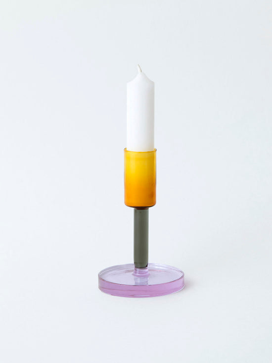Grey & Orange Glass Candle Stick