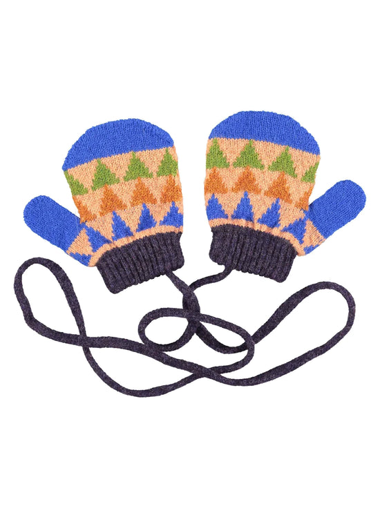 Load image into Gallery viewer, Blue &amp;amp; Peach Triangle Kids Wool Mittens
