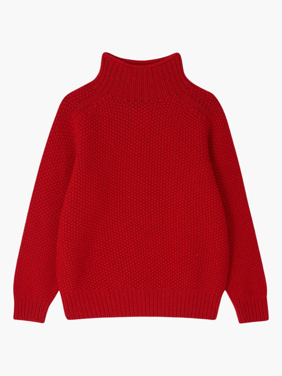 Red Moss Stitch Turtleneck Jumper