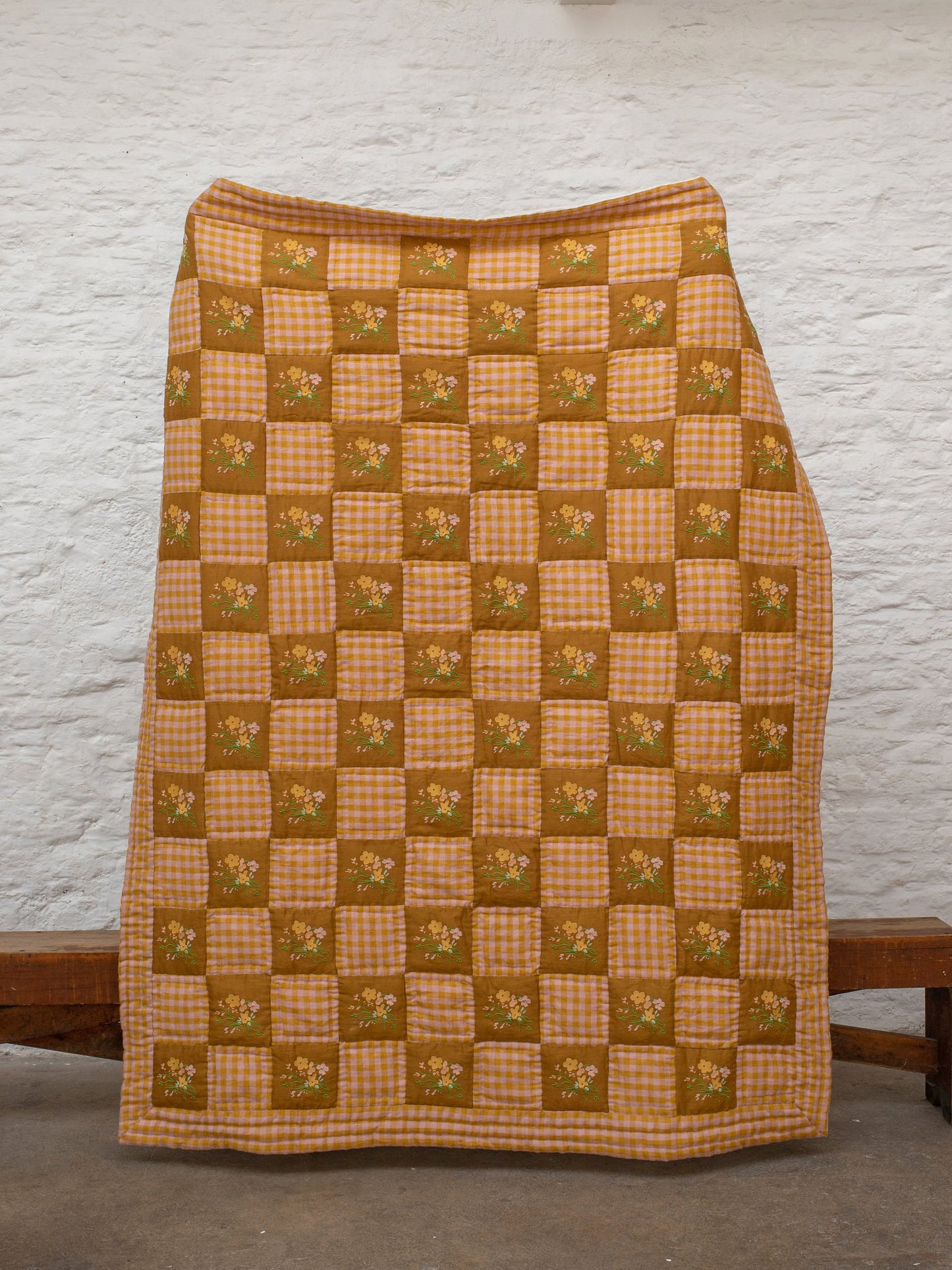 Vuokko Mustard Gingham Embroidered Quilt
