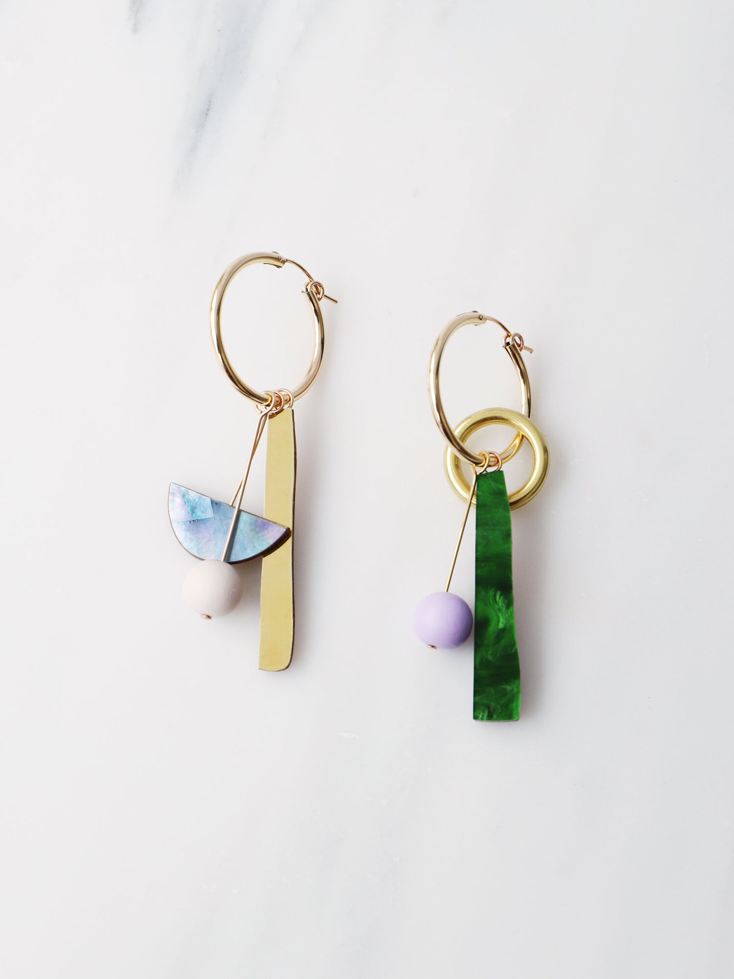 Load image into Gallery viewer, Blue &amp;amp; Emerald Abstract Charm Hoops
